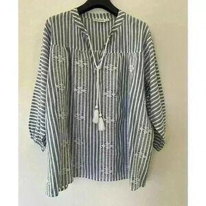 ROLLER RABBIT TASSEL TUNIC SIZE SMALL BLUE WHITE EMBROIDERED